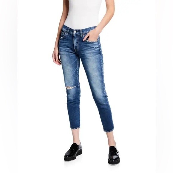 NWOT Moussy Vintage Falkner Skinny in Dark Blue Distressed Stretch Jeans 27 - Picture 4 of 12